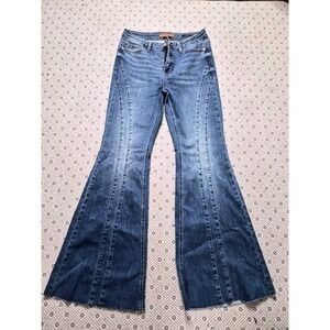JUDY BLUE Flare Fit Jeans Distressed Raw Hem Blue Denim Size 9 /29